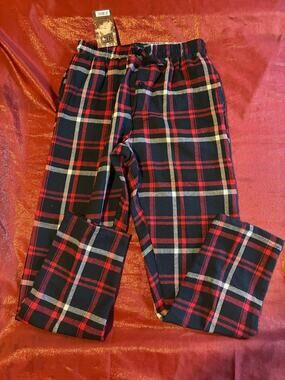 Vertical Sport Pajama Pants Mens M Red Black Plaid Elastic Waist Drawstring